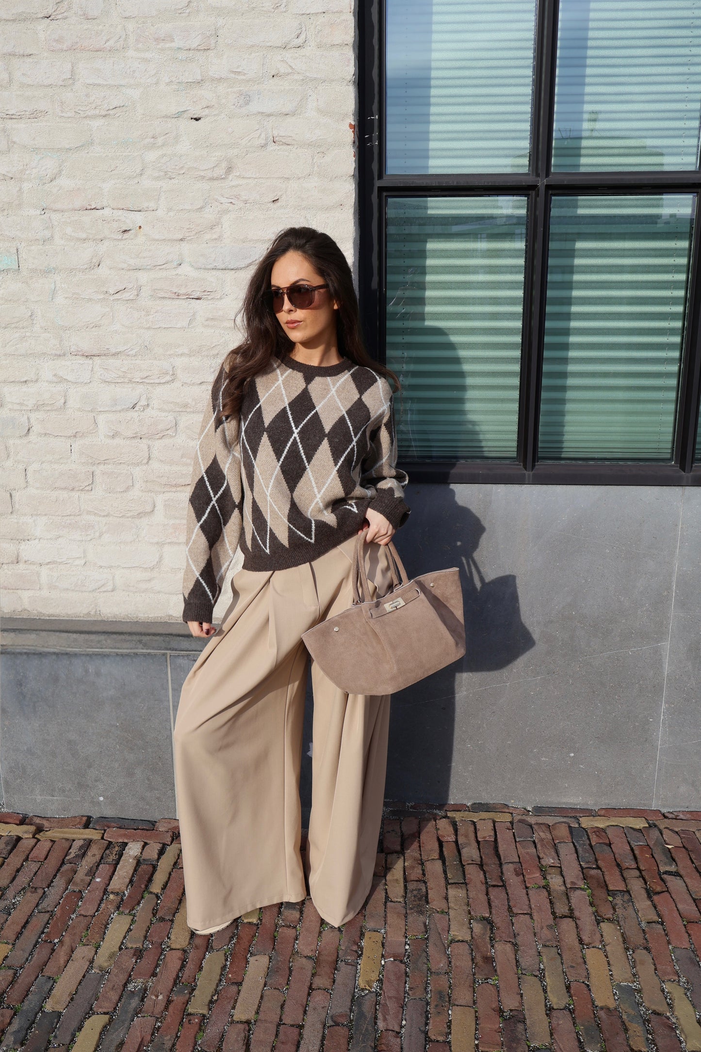 Trui ruit - Donker bruin met beige
