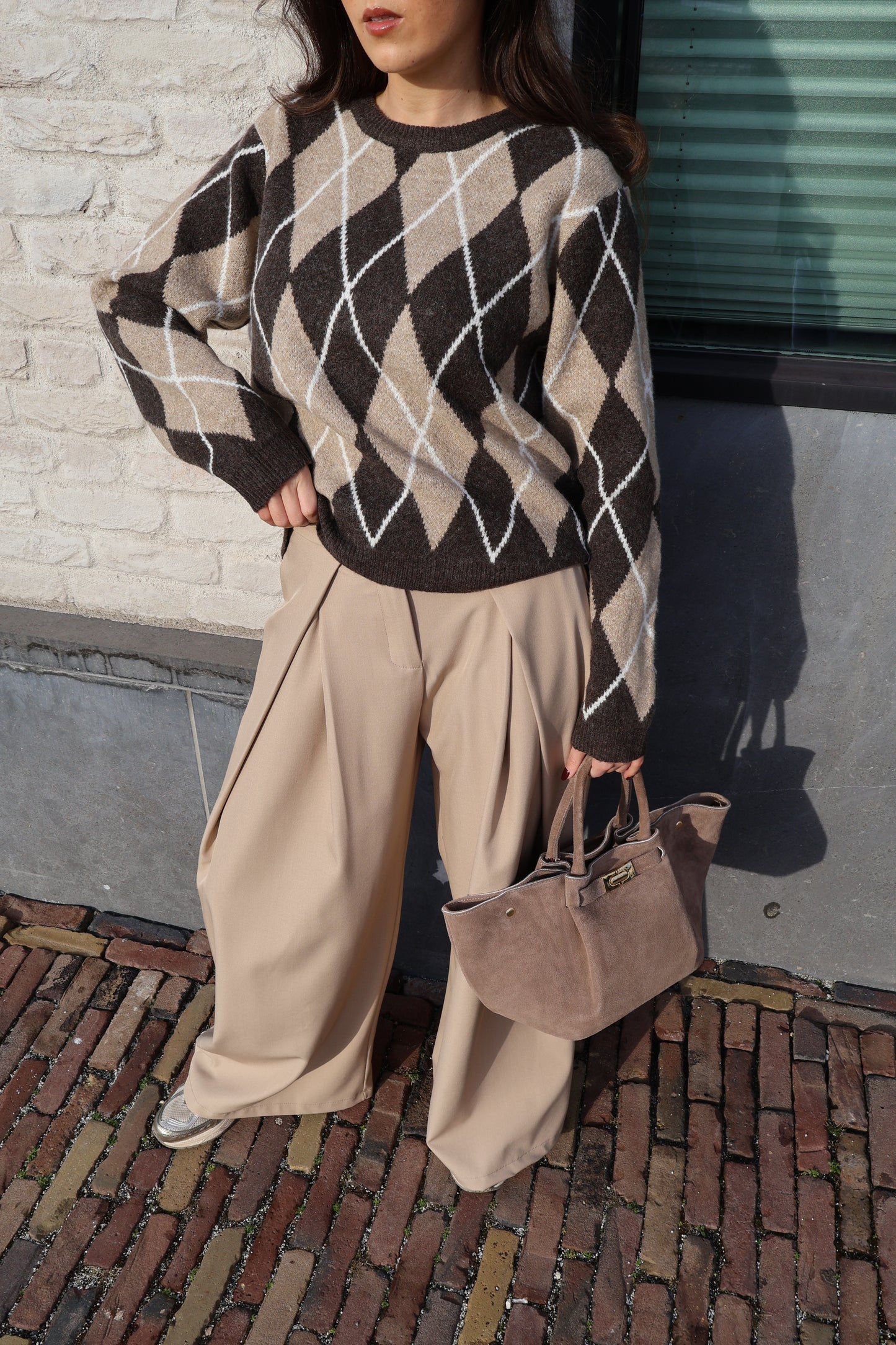 Trui ruit - Donker bruin met beige