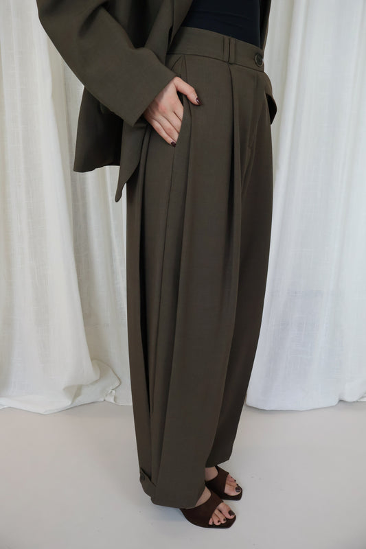 Pantalon met zij plooi - Bruin