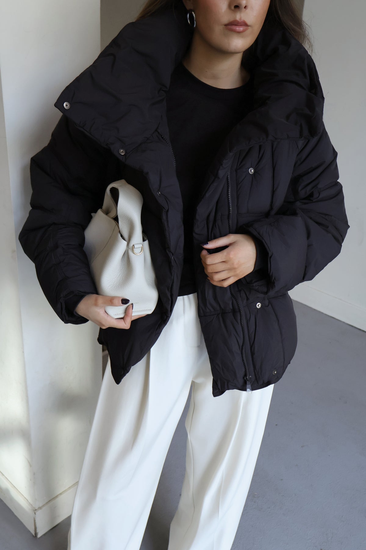 Korte puffer jas - Zwart
