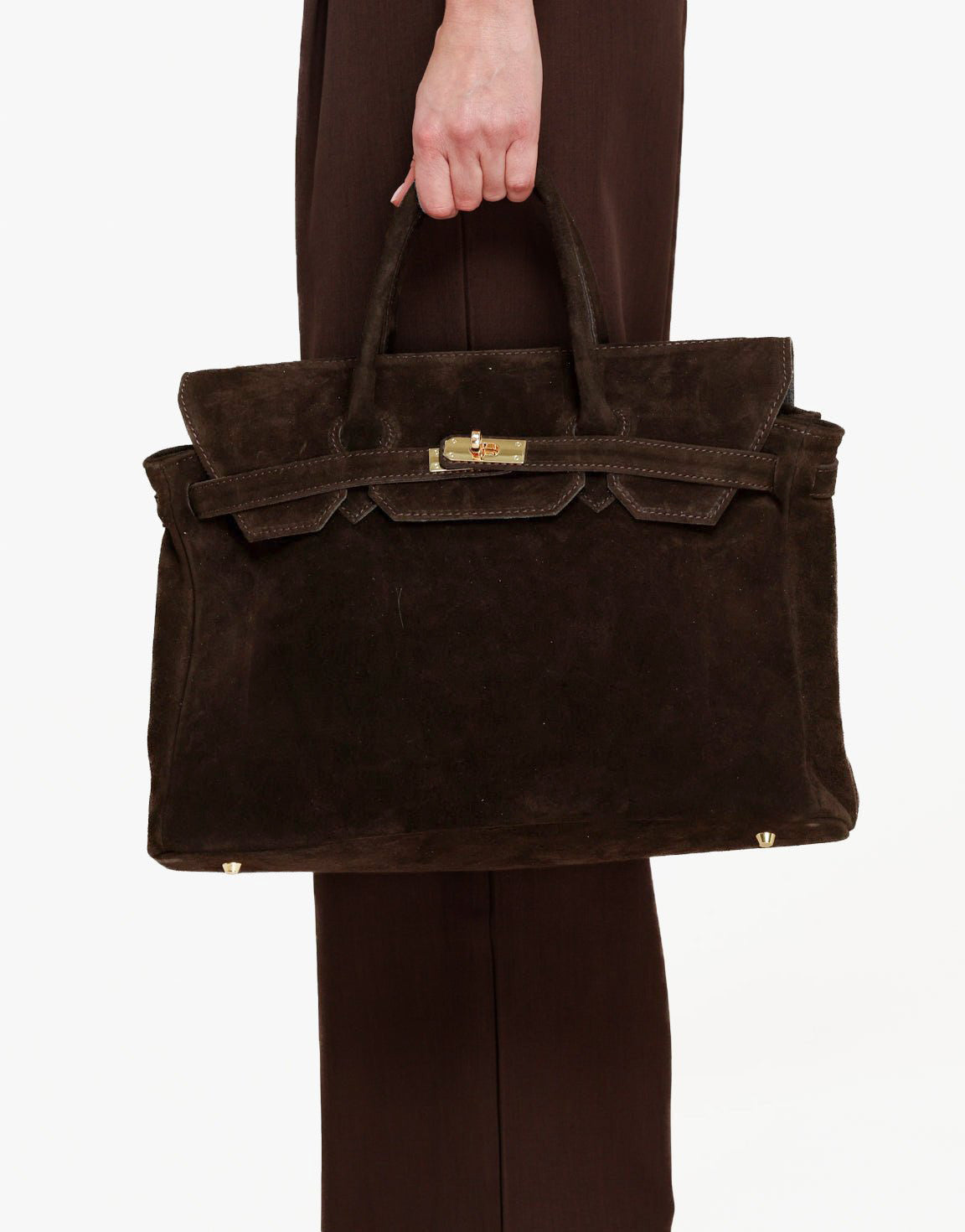 Donkerbruine Grote Suede Gouden Detail - Tas
