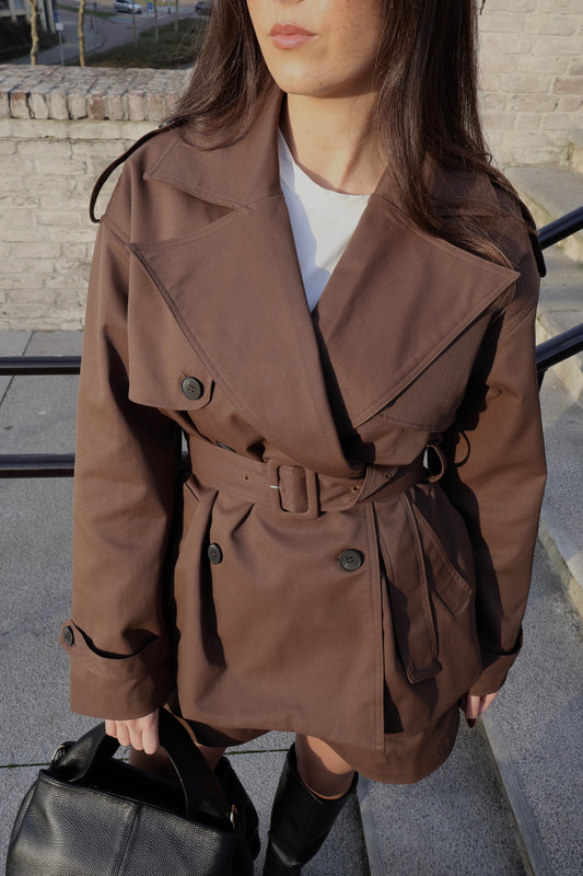 Korte trench coat - Donker bruin