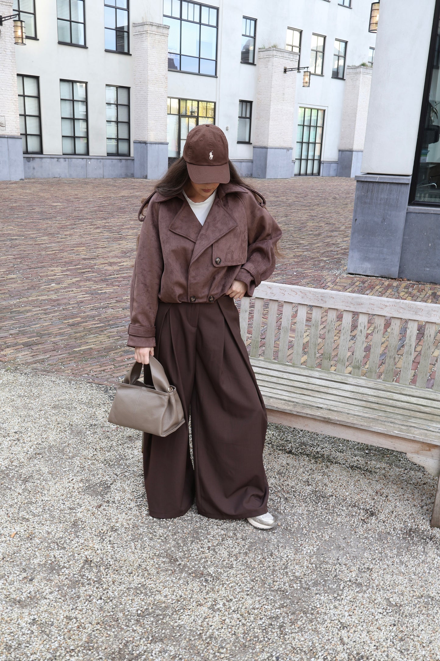 suede bomber trenchcoat - Donker bruin