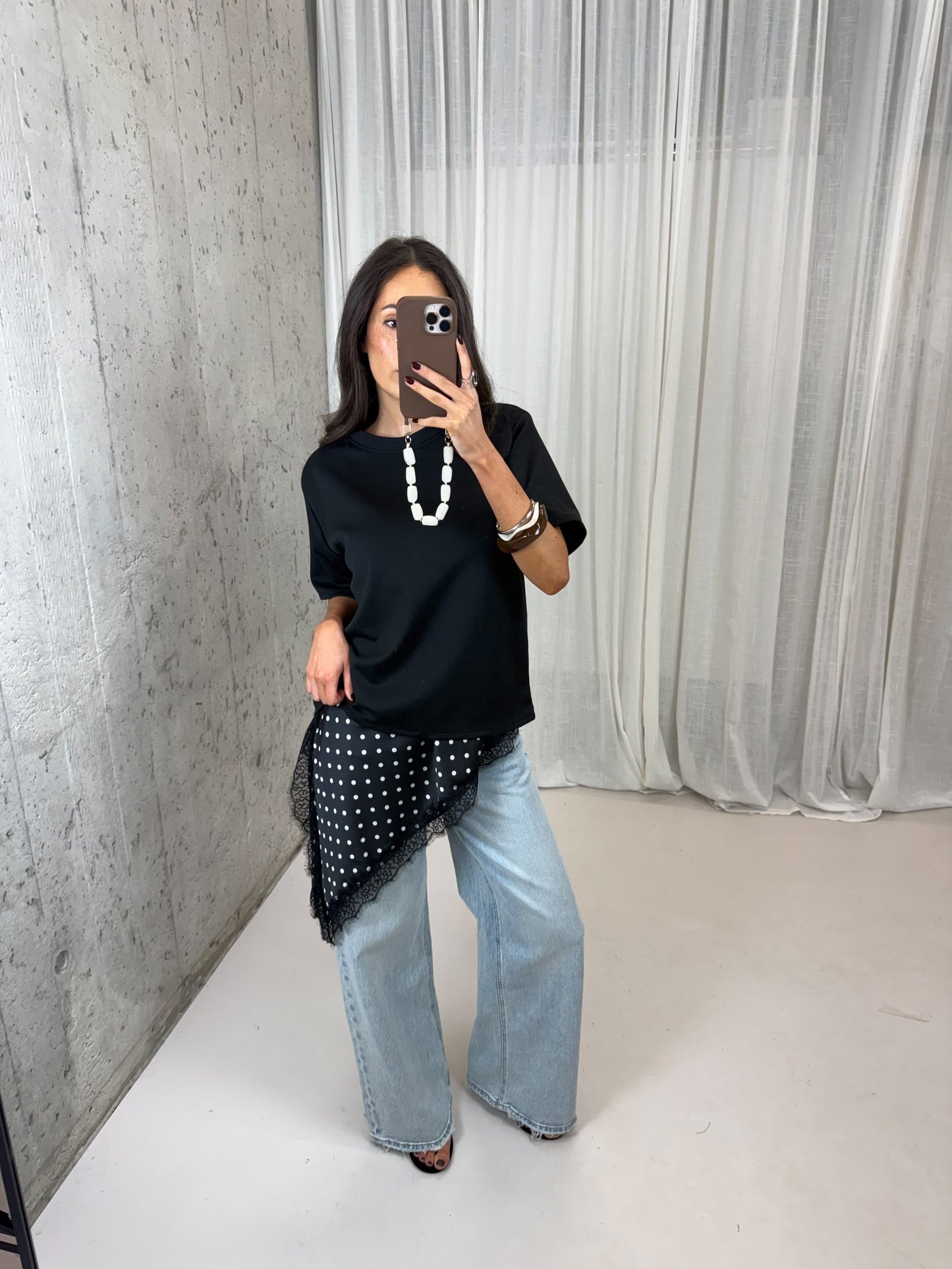 Basic shirt met schoudervulling - Zwart