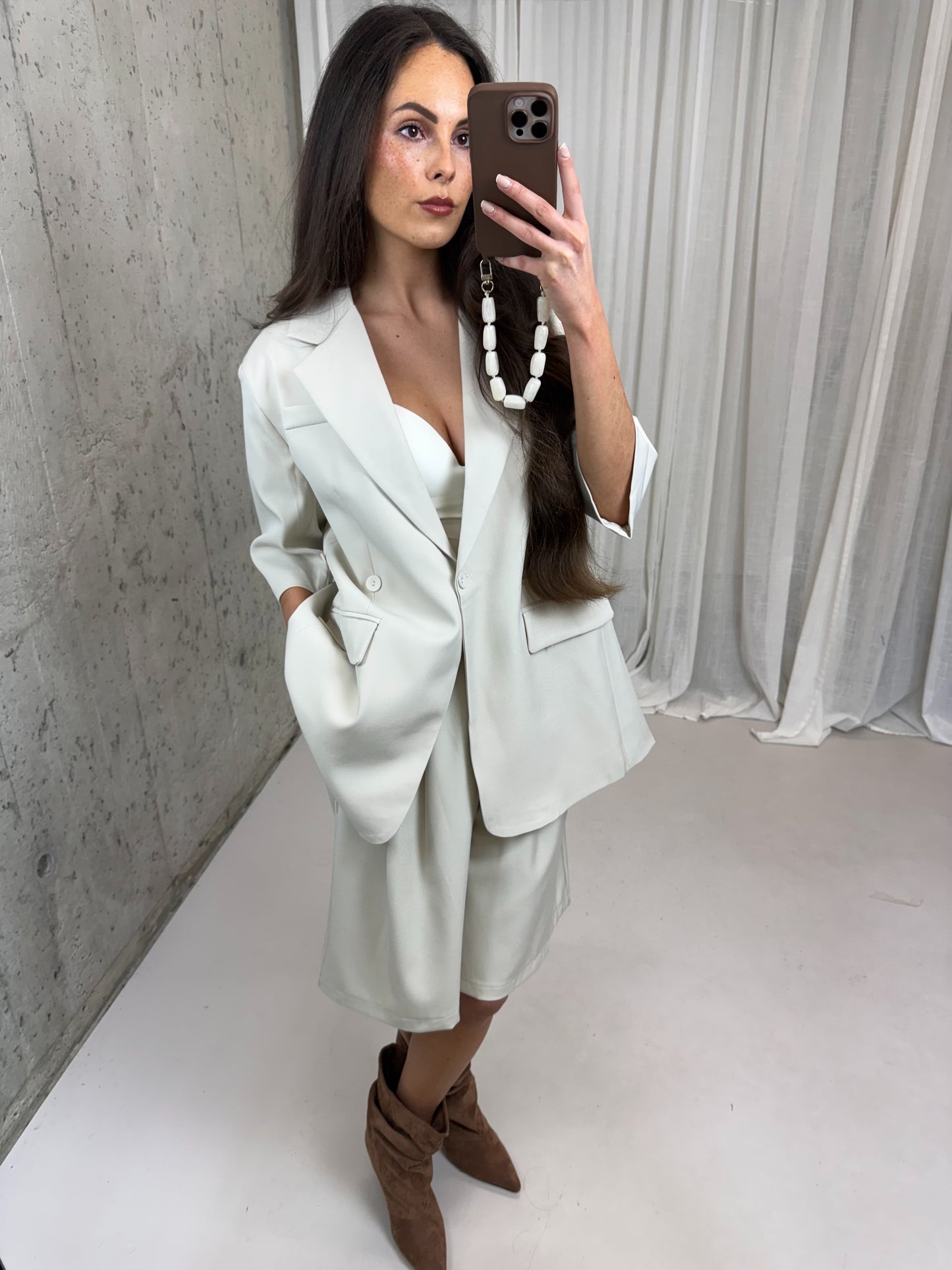 blazer drie manieren korte mouw - Licht beige