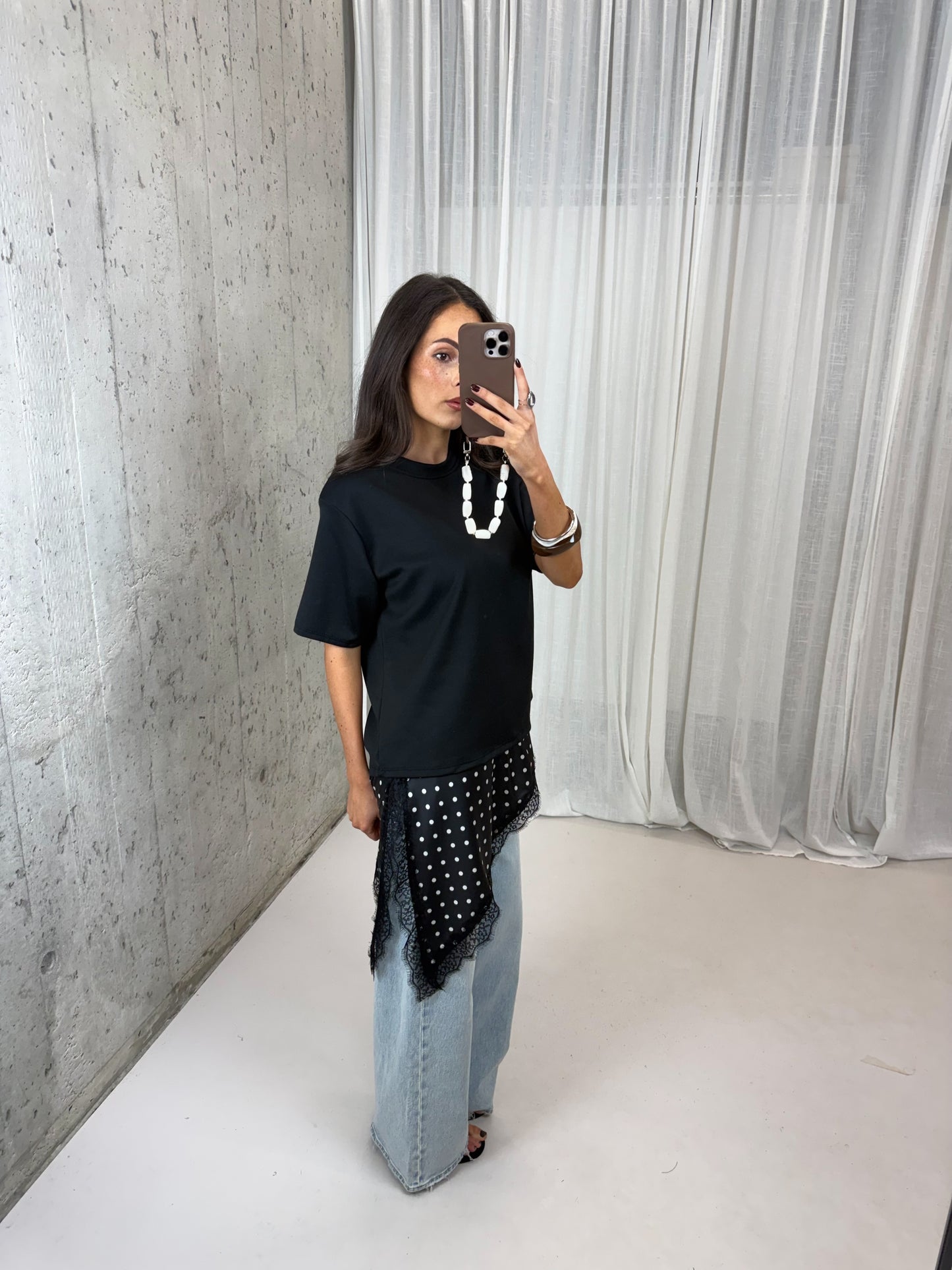 Basic shirt met schoudervulling - Zwart