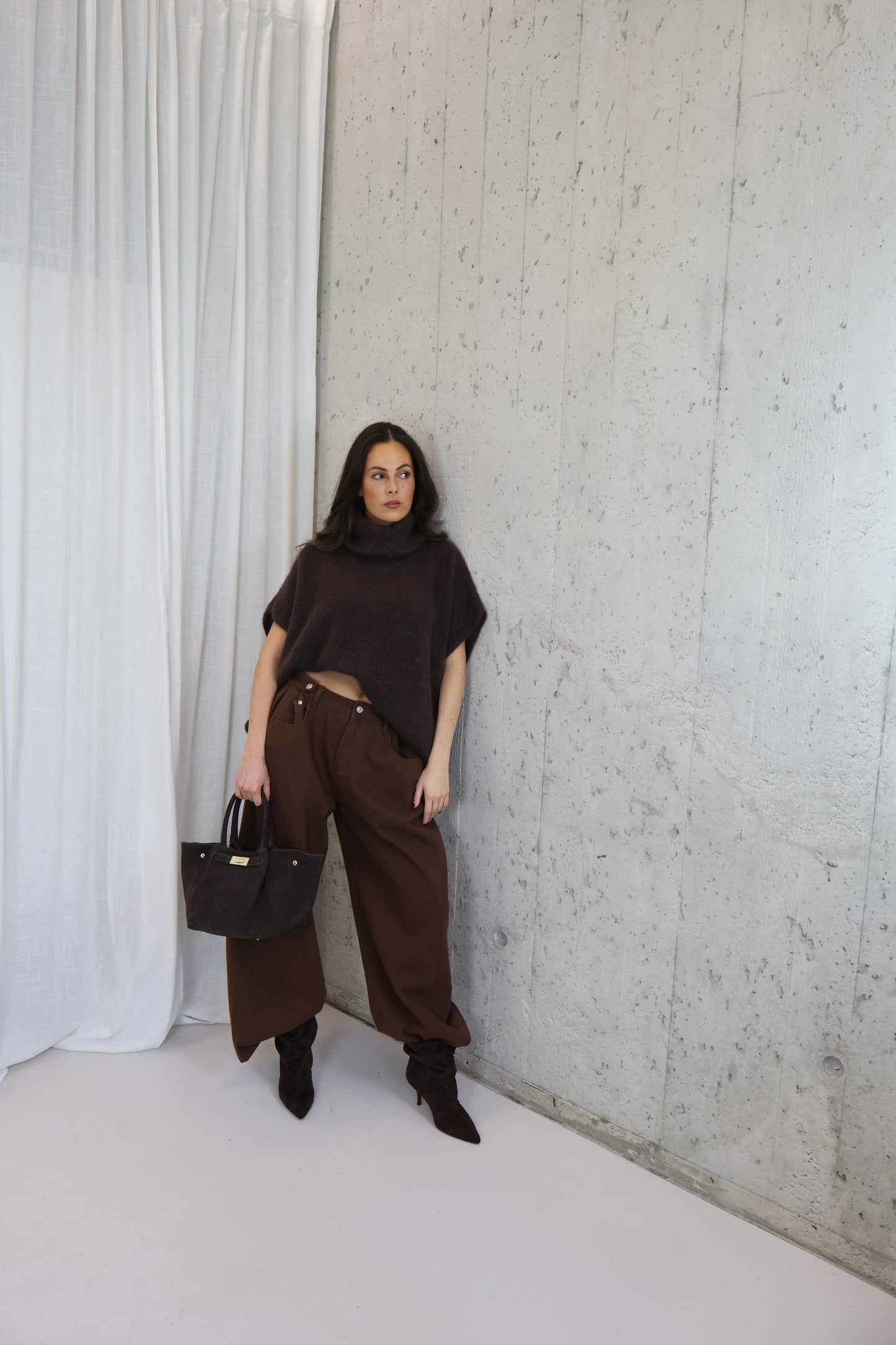 Trui met col mohair - Coffee