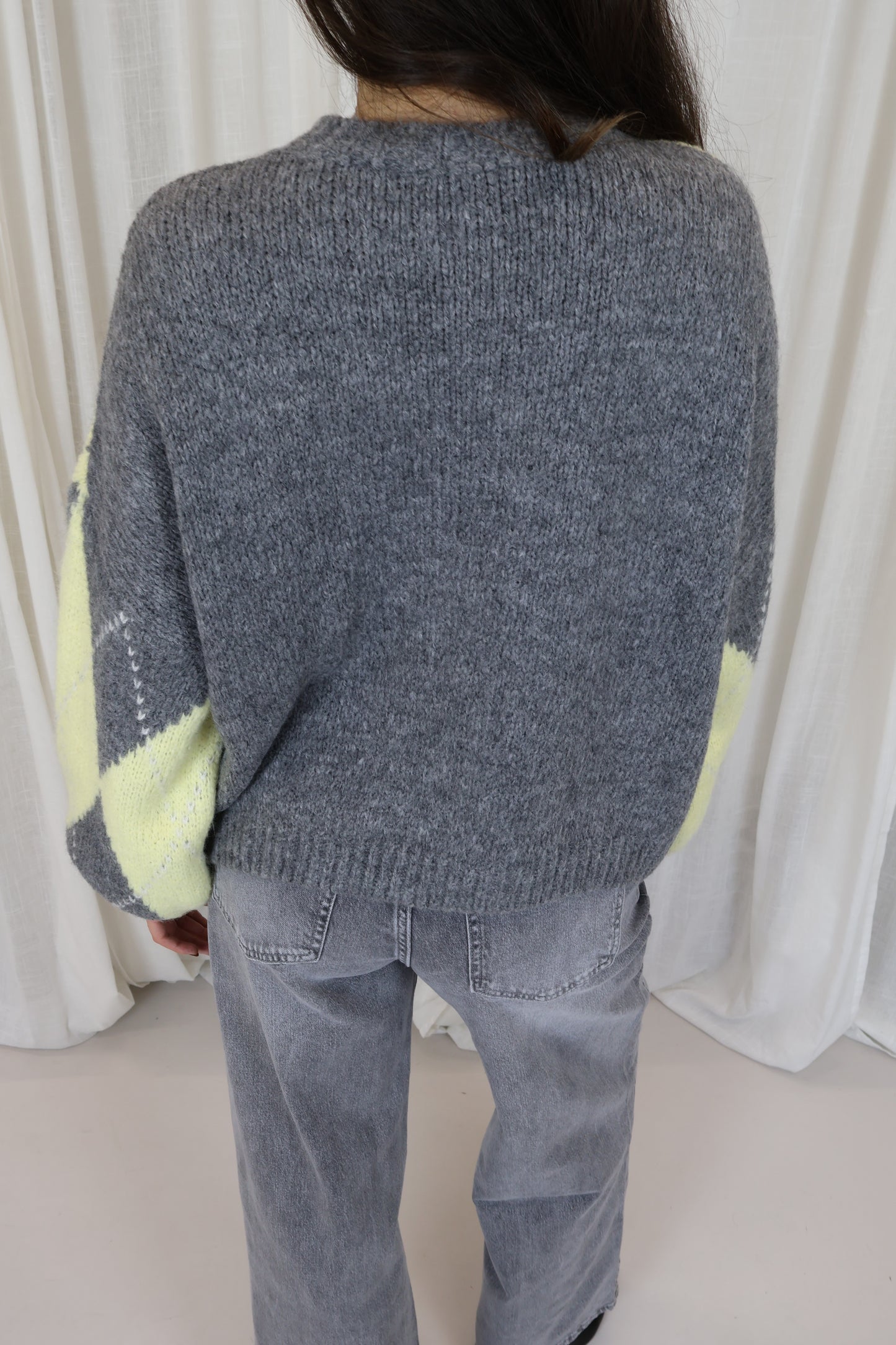 Trui ruit - grijs met geel