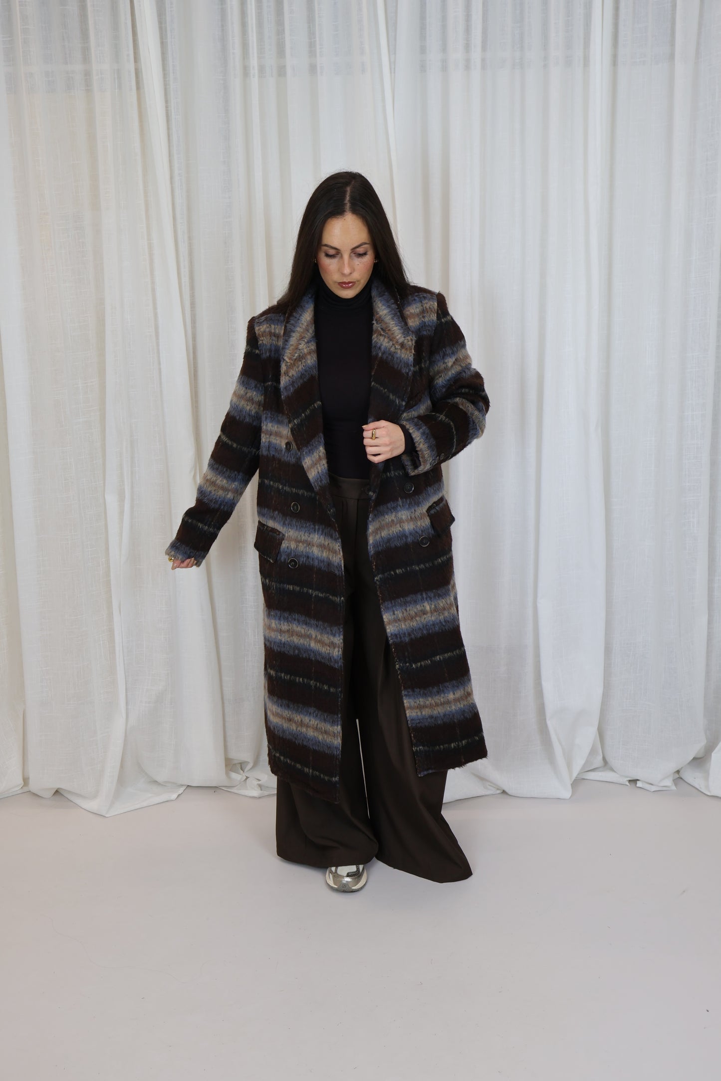 Lange jas met ruit - Bruin