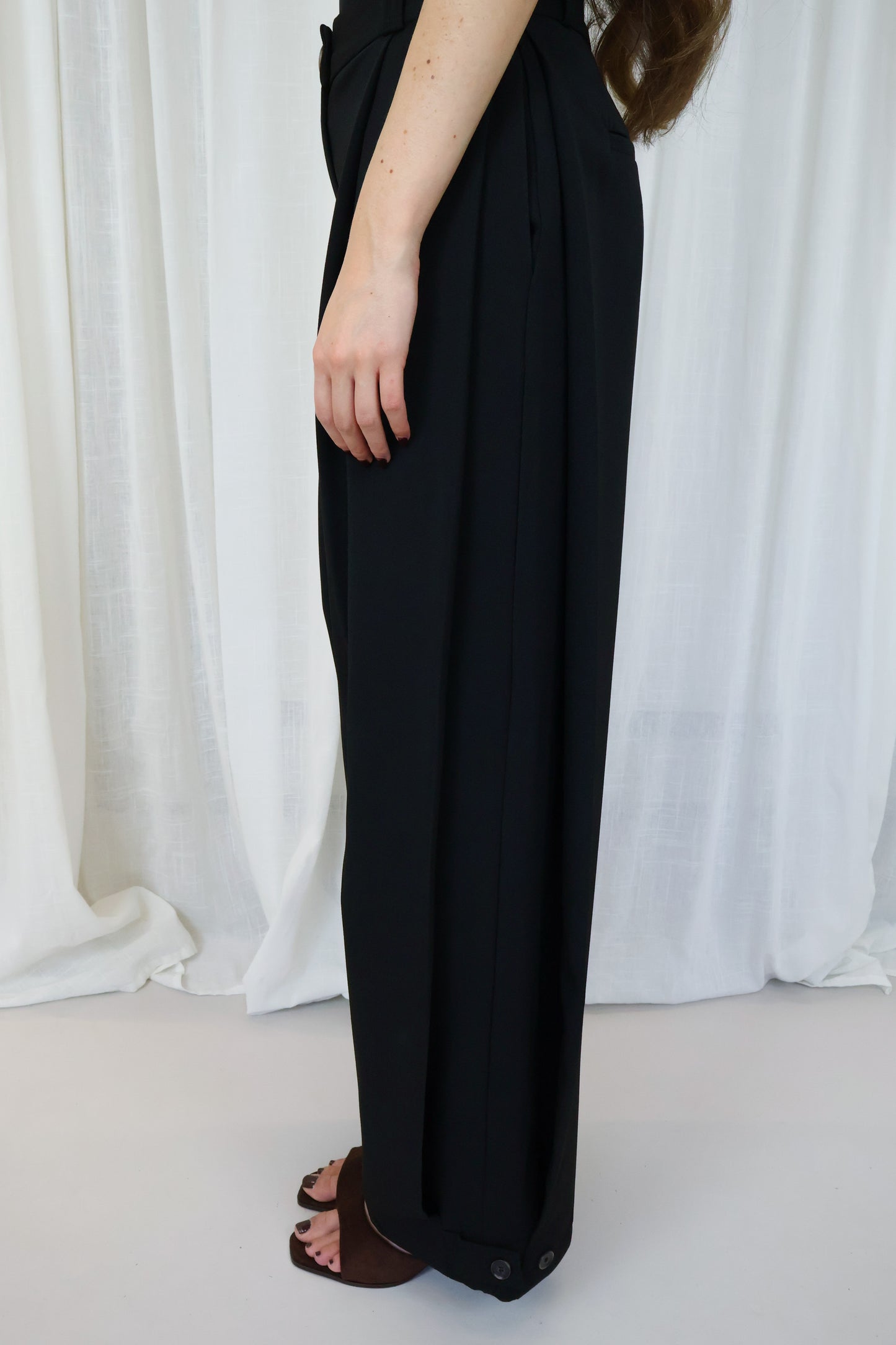 Pantalon met zij plooi - Zwart