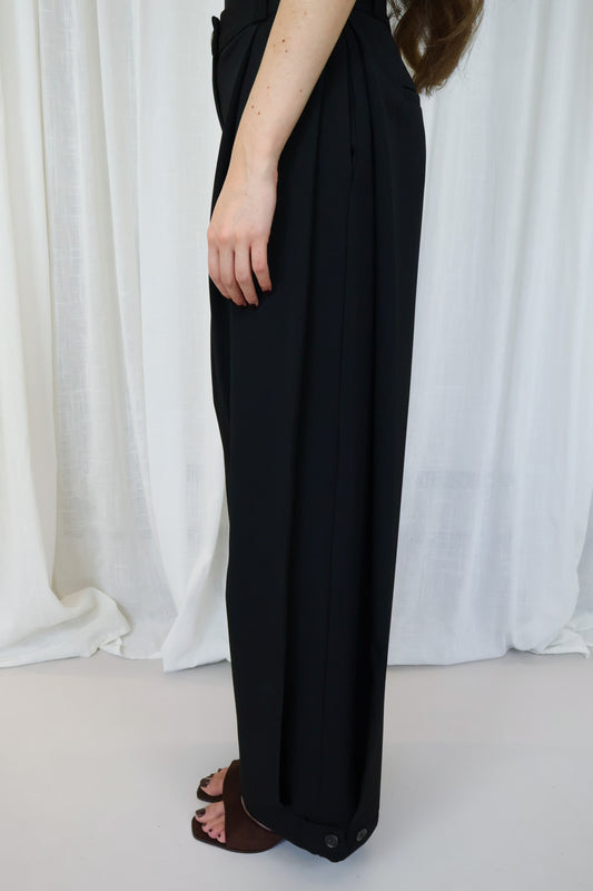 Pantalon met zij plooi - Zwart