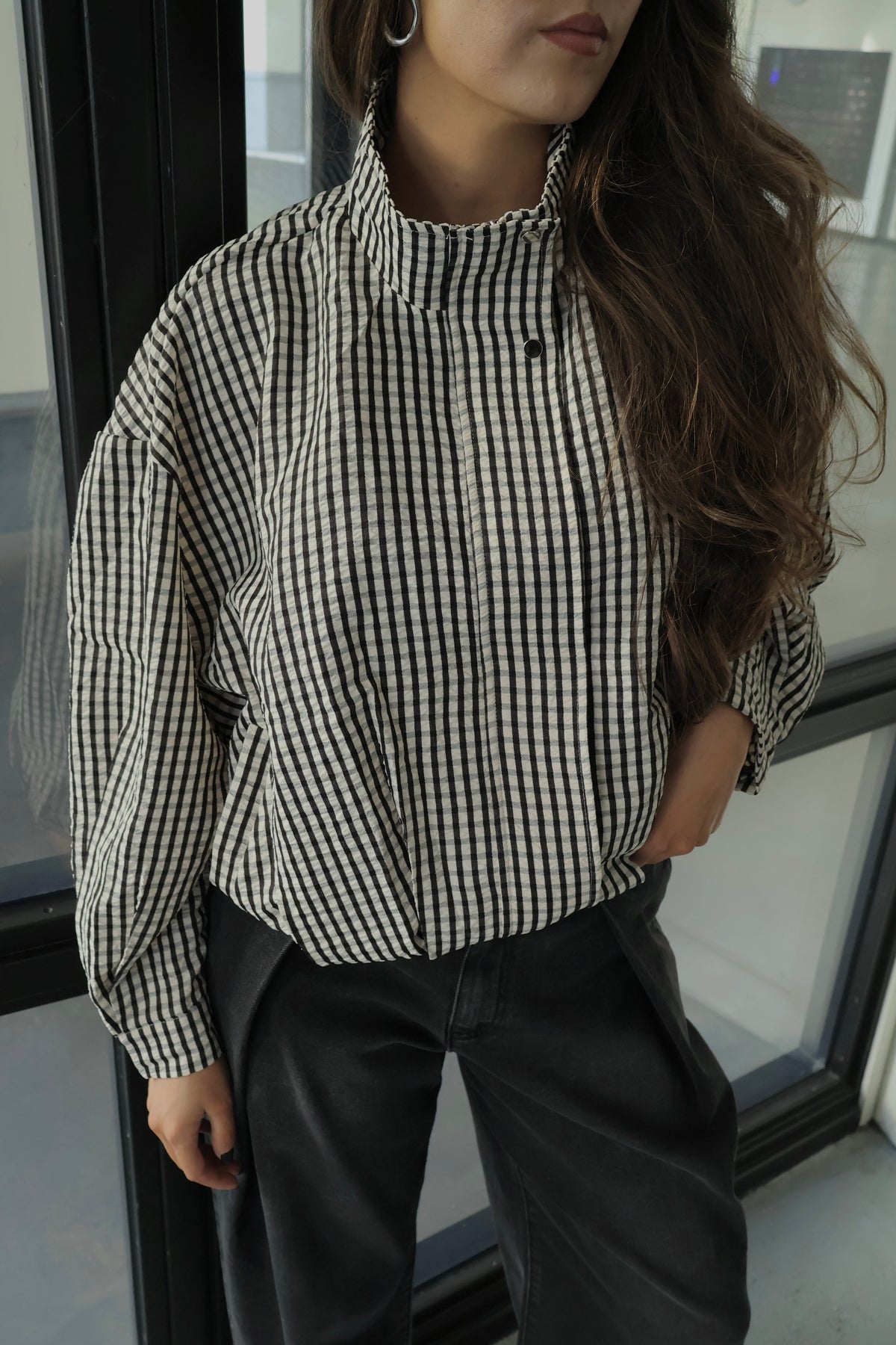 Geruite blouse jasje - Zwart/Wit