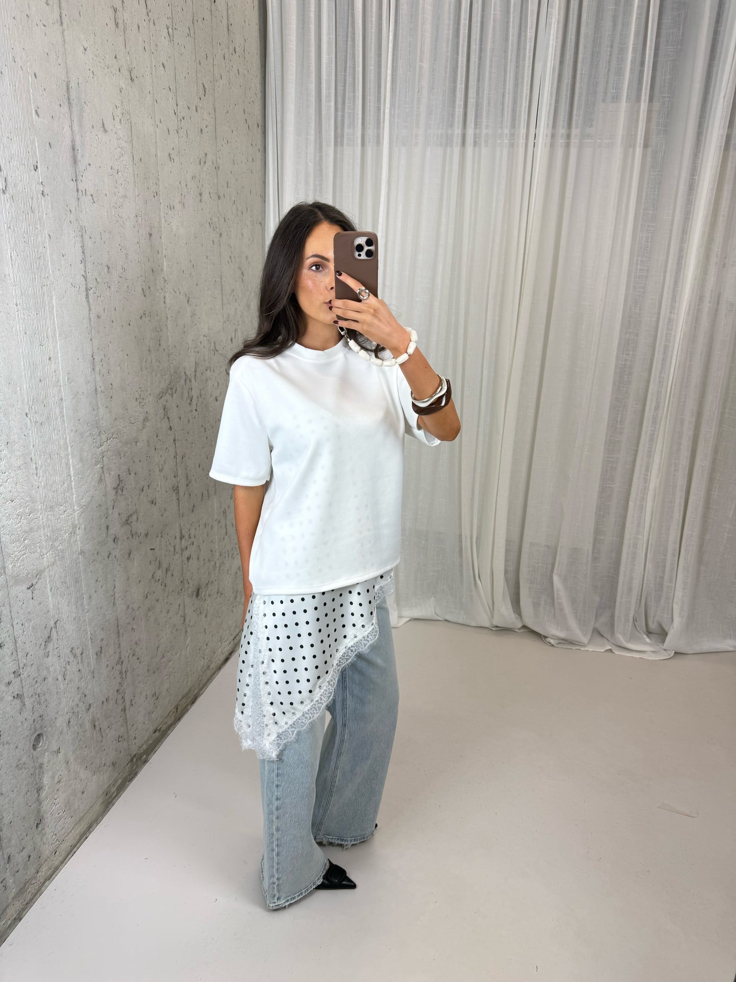 Polka dot lace top - Wit