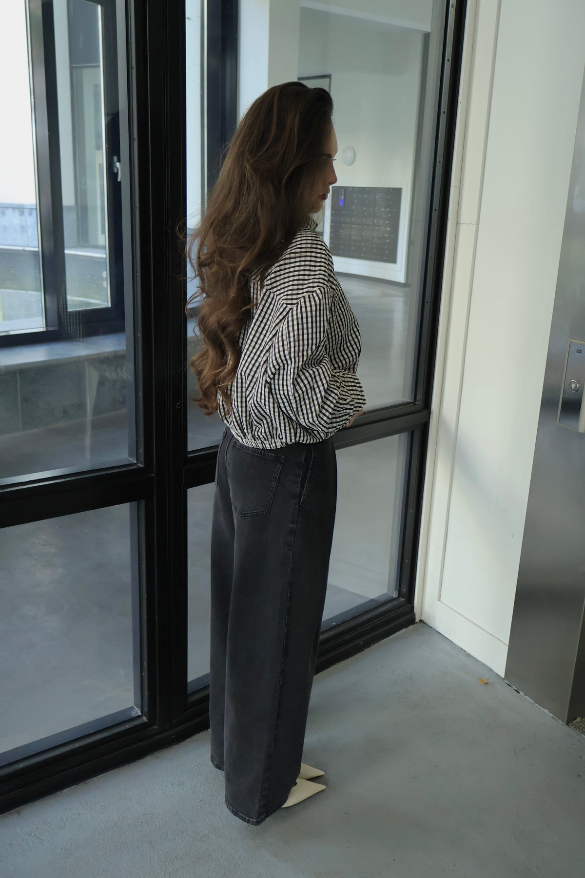 Geruite blouse jasje - Zwart/Wit