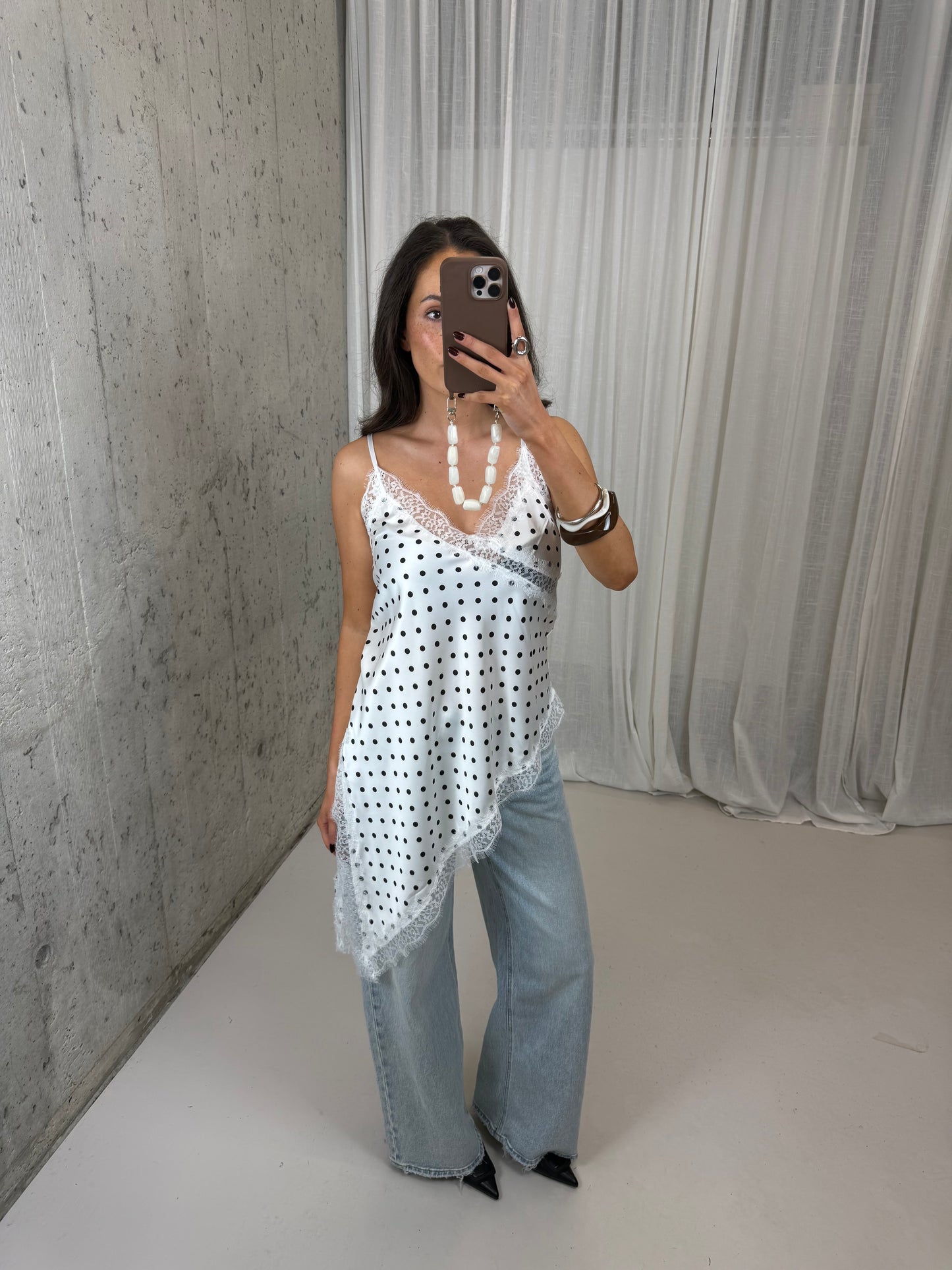 Polka dot lace top - Wit