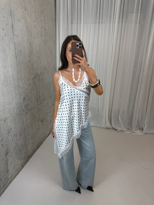 Polka dot lace top - Wit