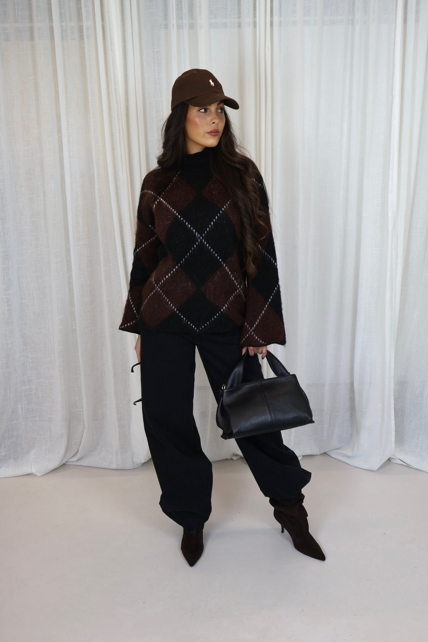 Geruite trui - Zwart met bruin