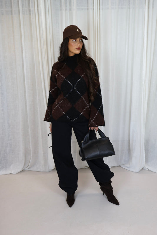 Geruite trui - Zwart met bruin