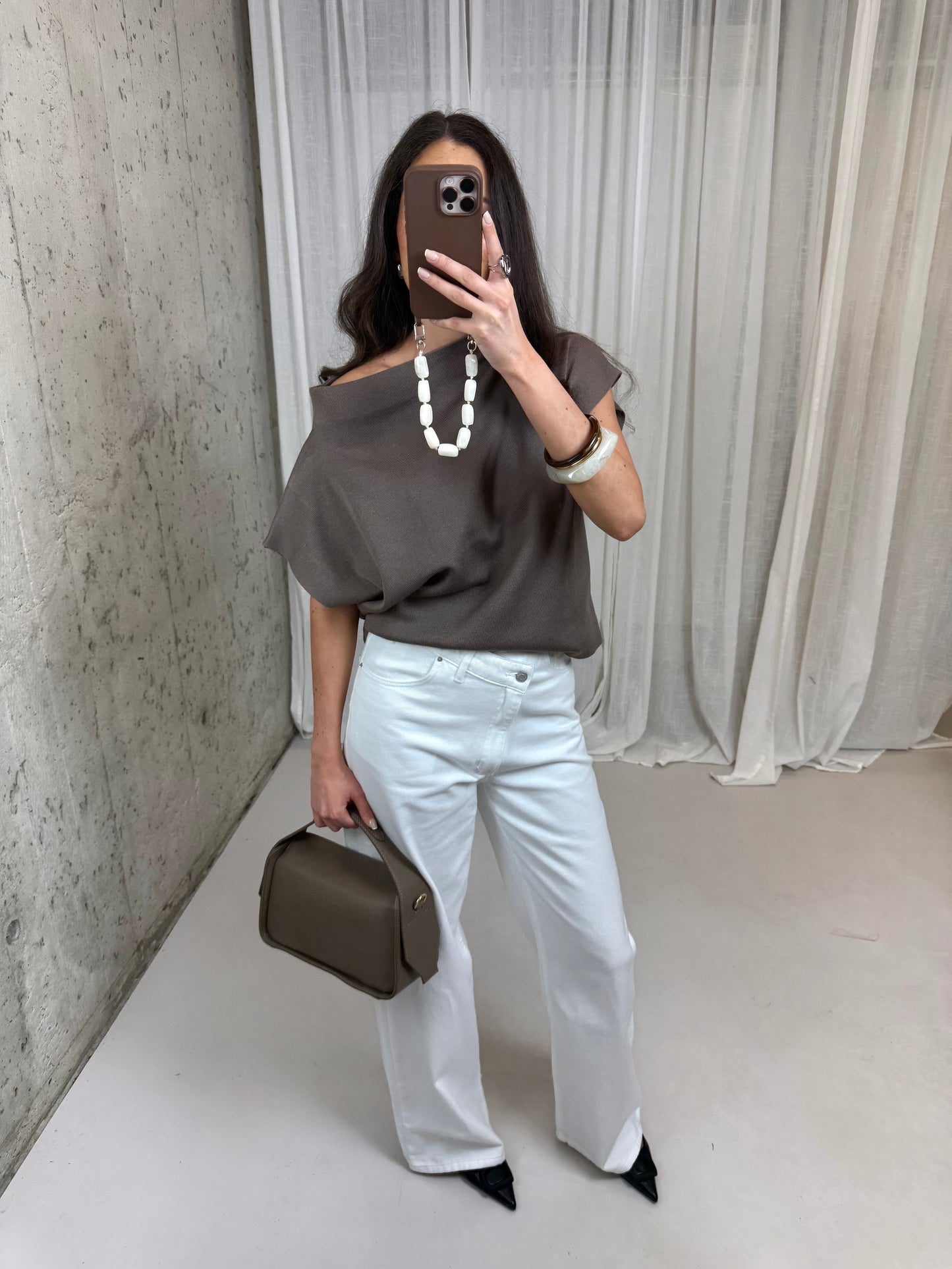 Jeans schuine sluiting - Off-white