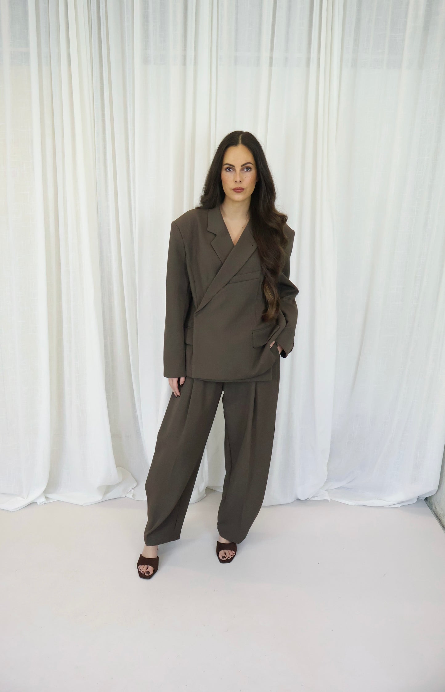 Blazer schuine sluiting - bruin