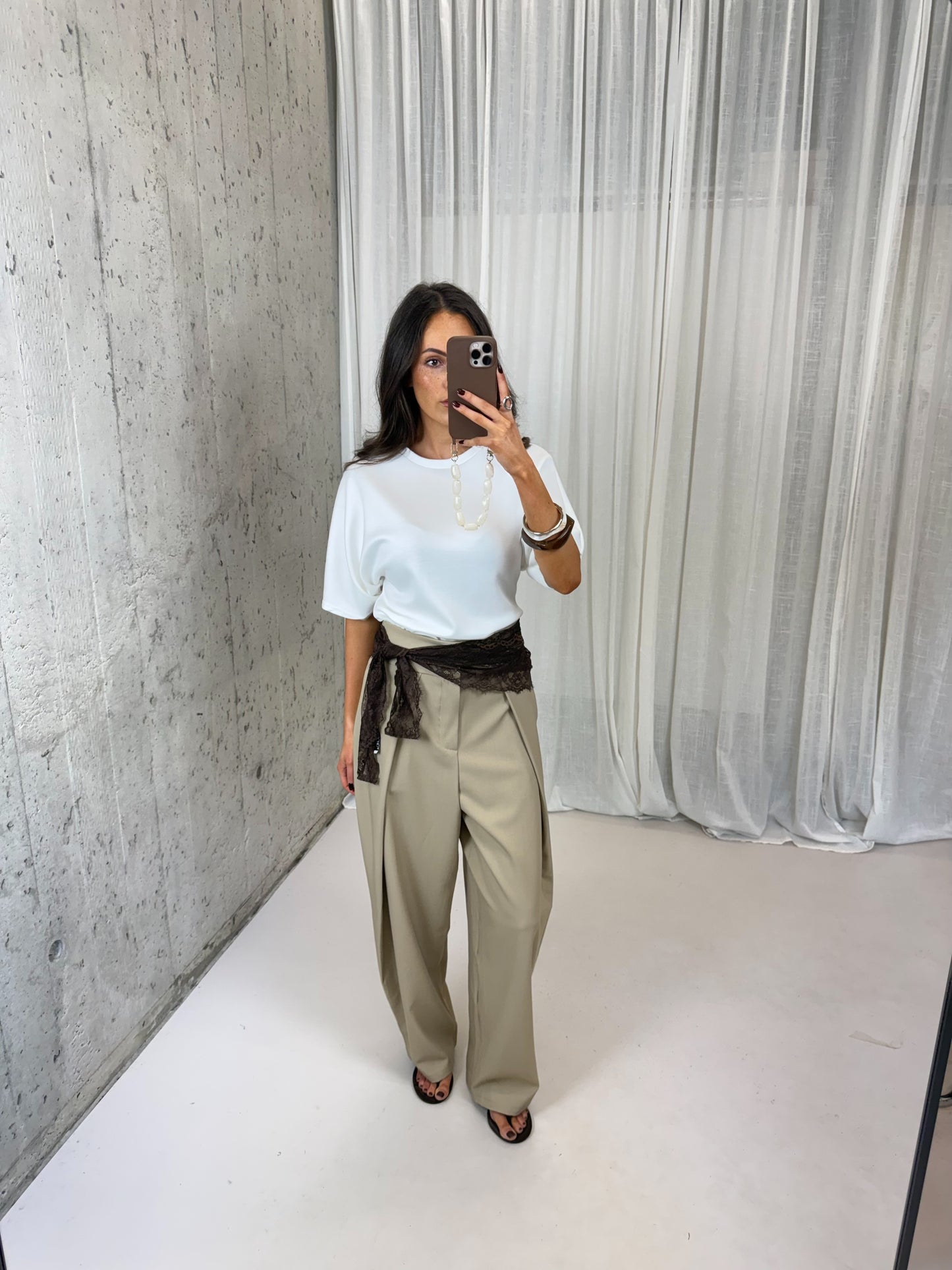 Plooibroek met band - Beige