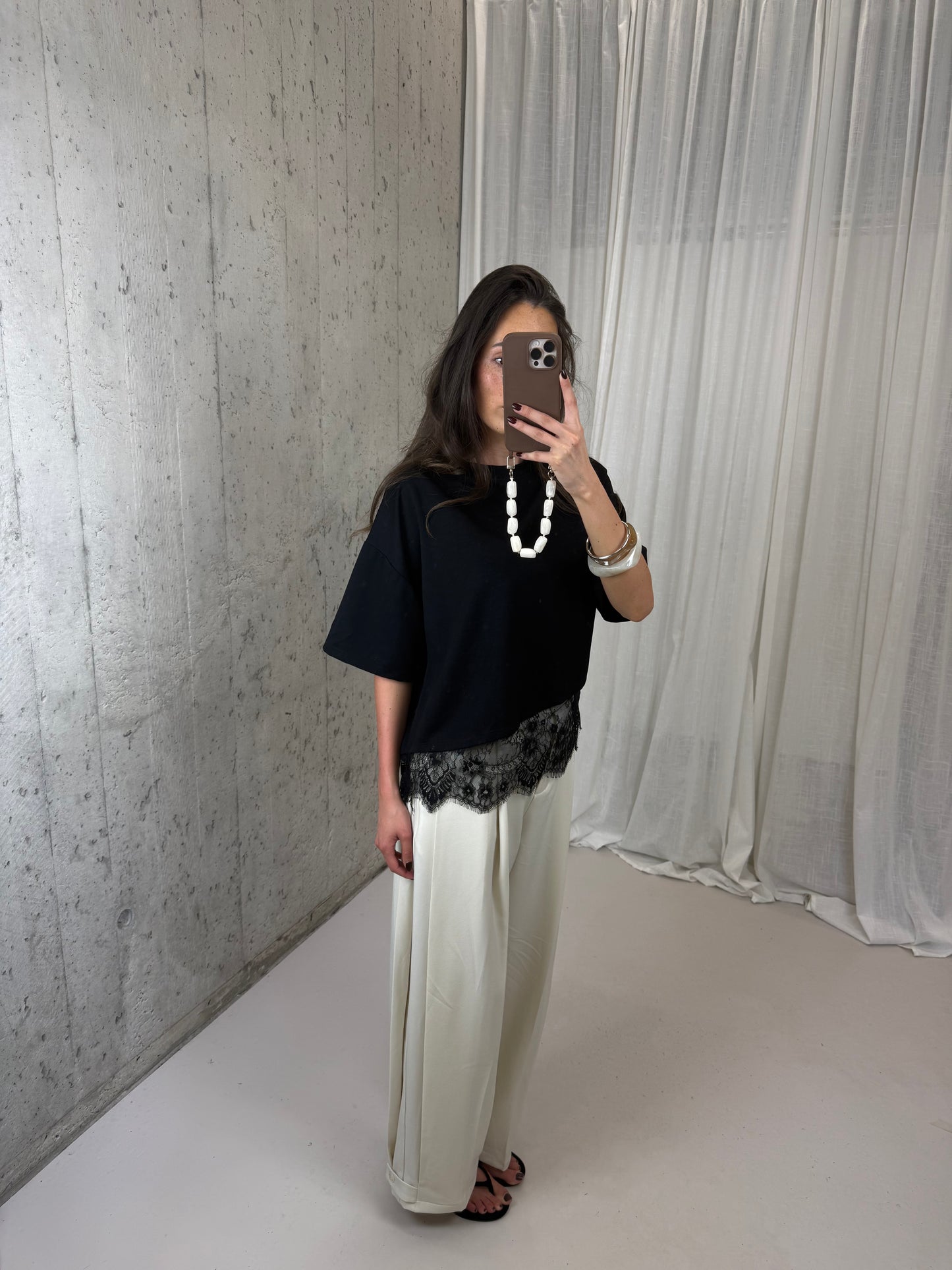 Shirt met kant - Zwart