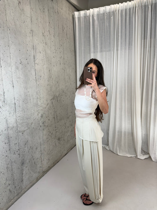 Pantalon met zij plooi - Ecru