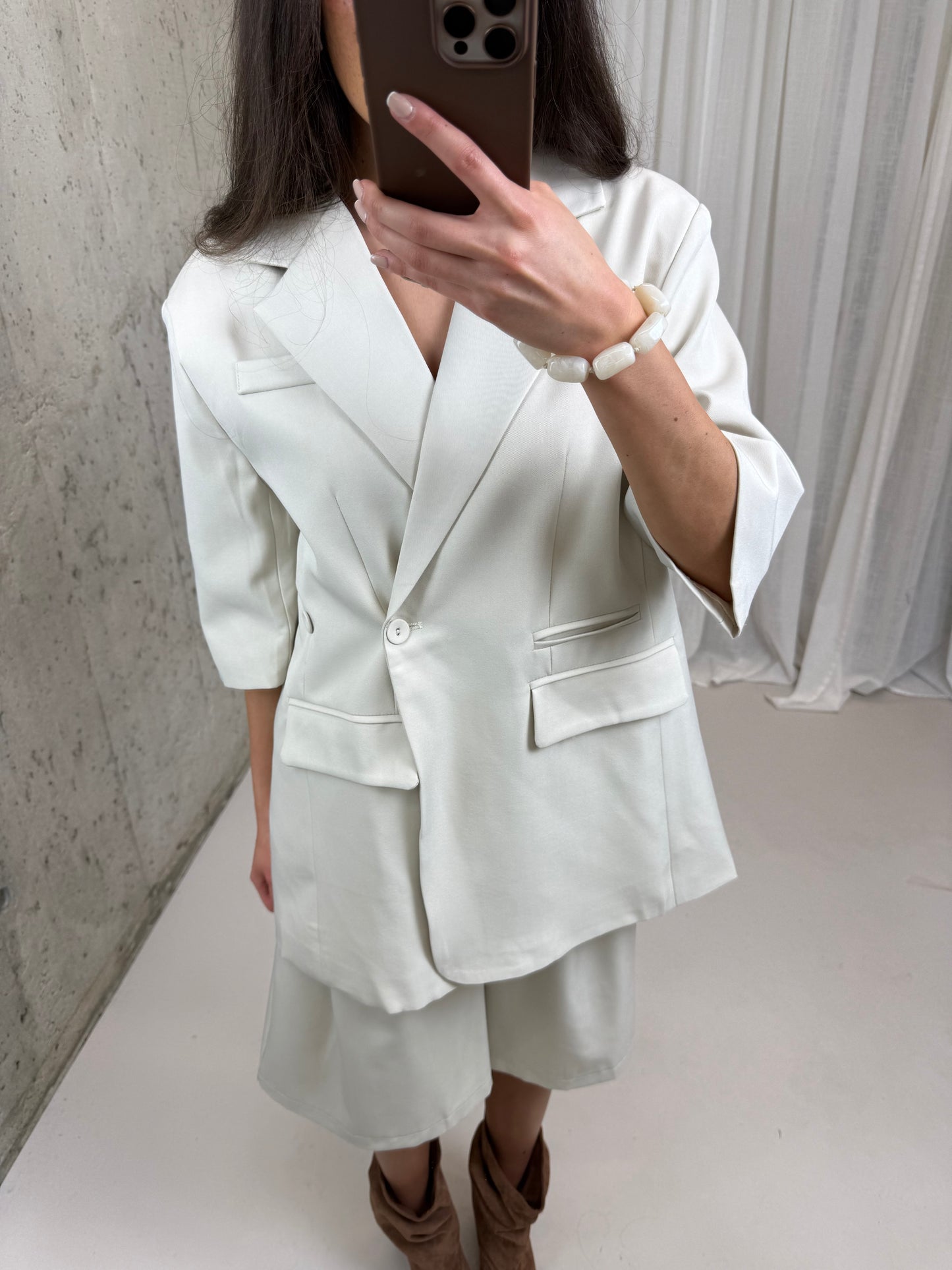 blazer drie manieren korte mouw - Licht beige