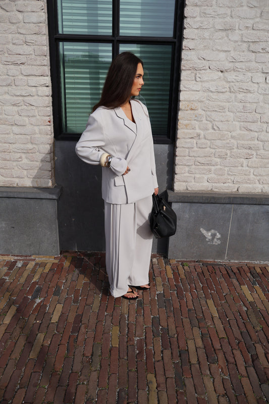 Pantalon met zij plooi - Gris clair
