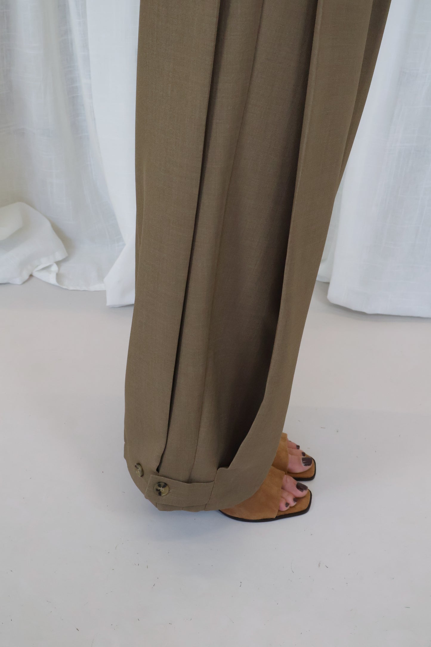 Pantalon met zij plooi - Camel
